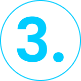 A large blue number 3 with a period is centered inside a thin blue circle on a light gray background.